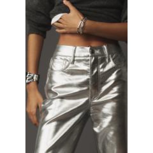 Good American Faux Leather Good Icon Straight Pants Silver Metallic Disco 8 29 - Picture 13 of 14